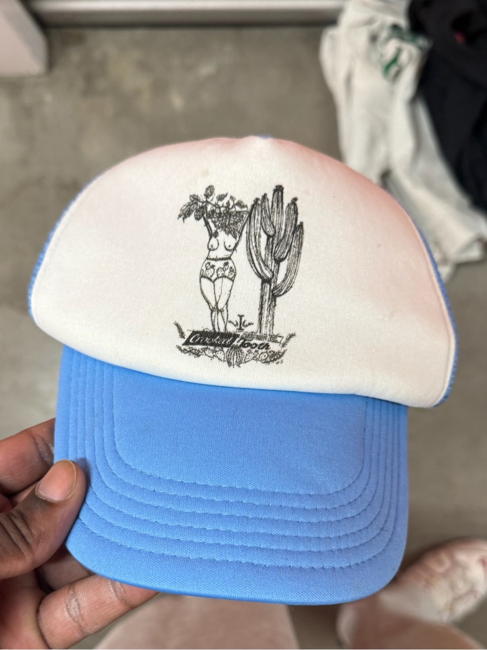 Kids Blue and White Trucker Hat with Desert Graphic